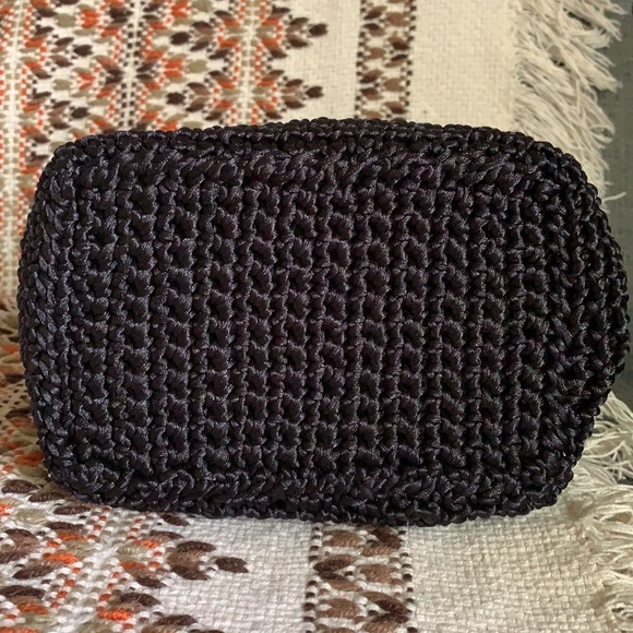 Mini Woven Black Hand Bag with Button Flap Closure - Picture 6 of 8